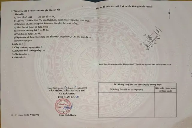 Đất Nền Thị Trấn Quất Lâm, Huyện Giao Thủy 1.6 Tỷ – 100M² Gần Trường Học, Dân Cư Hiện Hữu – Nguyễn