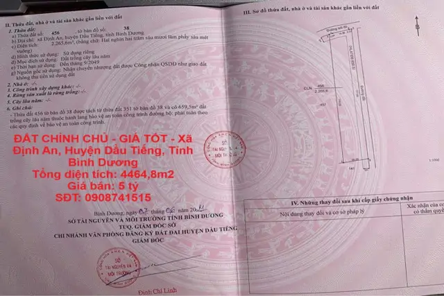 Đất Chính Chủ - Giá Tốt - Xã Định An, Huyện Dầu Tiếng, Tỉnh Bình Dương