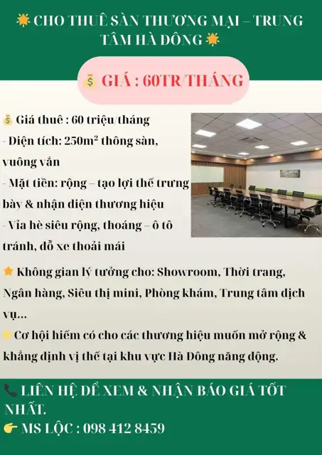 Cho Thuê Sàn Thương Mại Trung Tâm Hà Đông - 60 Triệu/Tháng