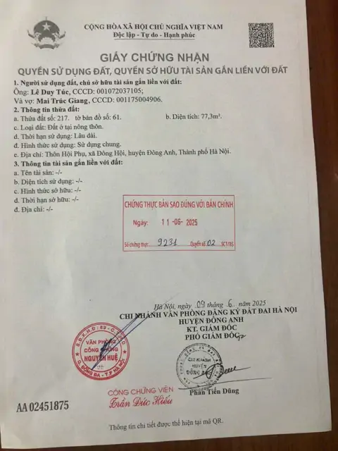 Bán Đất Đắc Địa Hội Phụ, Đông Anh - 77m2, Gần Hồ, Giá 9.3 Tỷ