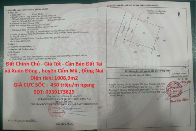 Đất Chính Chủ - Giá Tốt - Cần Bán Đất Tại Xã Xuân Đông , Huyện Cẩm Mỹ , Đồng Nai