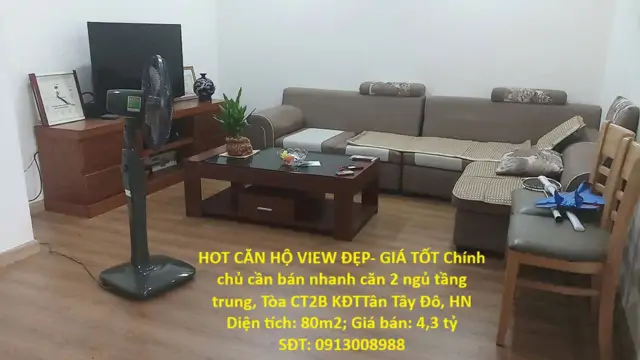 Hot Căn Hộ View Đẹp- Giá Tốt Chính Chủ Cần Bán Nhanh Căn 2 Ngủ Tầng Trung, Tòa Ct2b Kđttân Tây Đô,