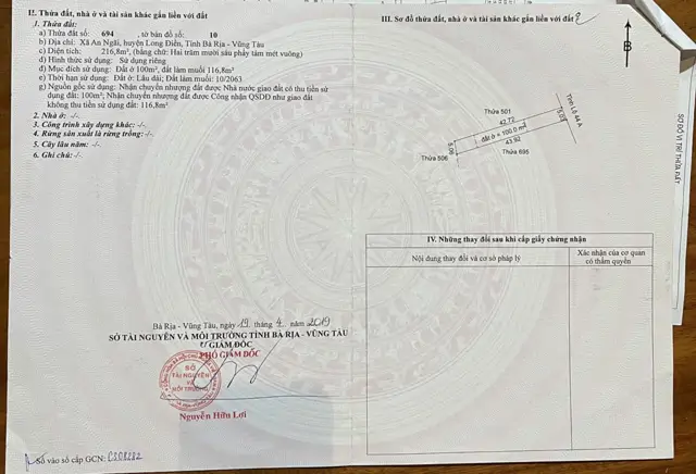 Chủ Cần Bán 2 Lô Đất Mặt Tiền Đường Tl 44A An Ngãi Long Điền. Bà Rịa Vũng Tàu