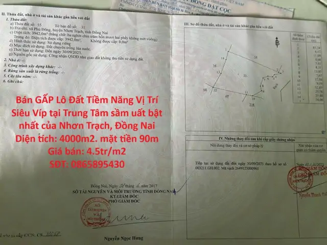 Bán Gấp Lô Đất Tiềm Năng Vị Trí Siêu Víp Tại Trung Tâm Sầm Uất Bật Nhất Của Nhơn Trạch, Đồng Nai