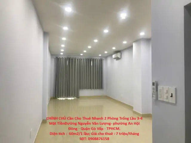 Chính Chủ Cần Cho Thuê Nhanh 2 Phòng Trống Lầu 3-4 Mặt Tiền Đường Nguyễn Văn Lượng- Phường An Hội