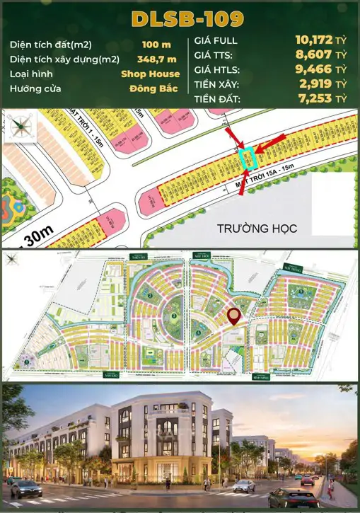  Shophouse 4 Tầng – Dlsb-109  Đại Lộ Sao Băng 30M – Vinhomes Golden City