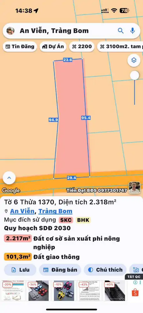 Bán Đất 2318M2 Full Skc Đóng Tiền 1 Lần-0909808615