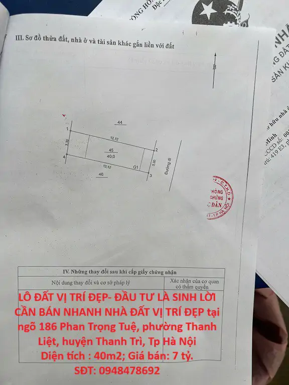 Lô Đất Vị Trí Đẹp- Đầu Tư Là Sinh Lời Cần Bán Nhanh Nhà Đất Vị Trí Đẹp Tại Phường Thanh Liệt, Huyện