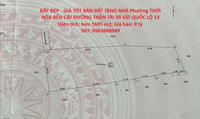 Đất Đẹp - Giá Tốt Bán Đất Tặng Nhà Phường Thới Hòa Bến Cát Đường Thần Tài 39 Sát Quốc Lộ 13