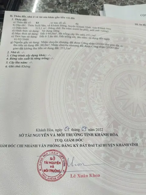 Đất Đẹp– Giá Tốt – Chính Chủ Cần Bán Nhanh Đất Tại Xã Khánh Đông, Khánh Vĩnh, Khánh Hòa