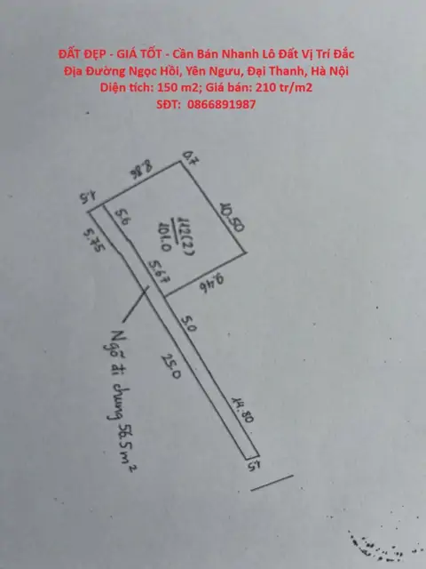 Đất Đẹp - Giá Tốt - Cần Bán Nhanh Lô Đất Vị Trí Đắc Địa Đường Ngọc Hồi, Yên Ngưu, Đại Thanh, Hà Nội