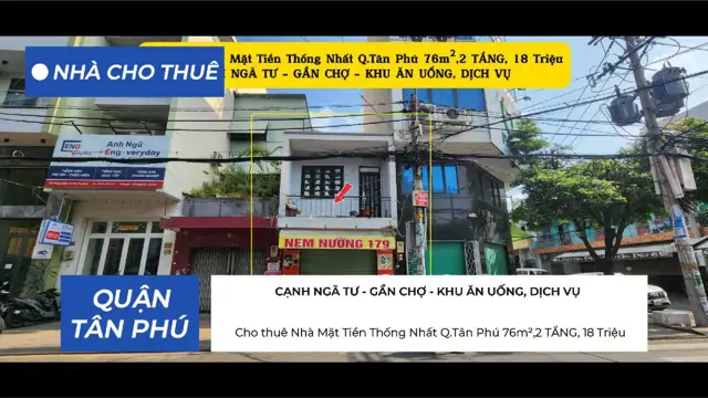 Cho Thuê Nhà Mặt Tiền Thống Nhất Q.tân Phú 76M²,2Tầng, 18Triệu - Cạnh Chợ, Ngã Tư