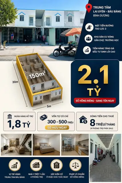 Nhà Mặt Phố Tạo Lực 2 - Lai Uyên 150M2/2.1 Tỷ - Sổ Đỏ Trao Tay - Cơ Hội Có 102!
