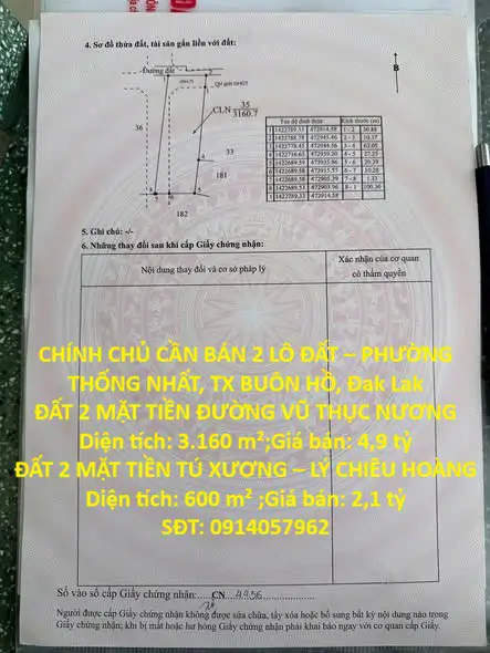 Đất Đẹp – Giá Tốt – Chính Chủ Cần Bán 2 Lô Đất – Phường Thống Nhất, Tx Buôn Hồ, Đak Lak