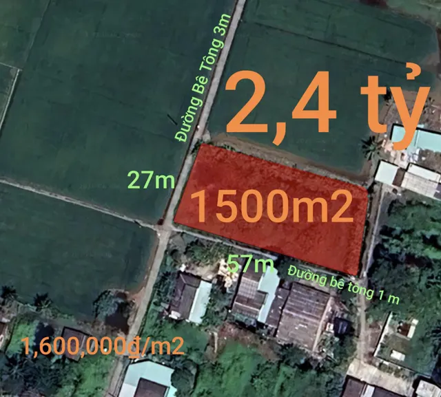 Bán Đất Lúa Chuyển Thổ Xã Vàm Cỏ Gần Quốc Lộ 50B Giá 2,4 Tỷ