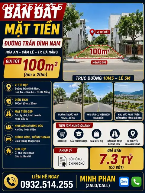 Chính Chủ Bán Đất Trần Đình Nam Đường 10M5 - Hoà An Cẩm Lệ - Giá 7 Tỷ 2 - Lh 0932514255