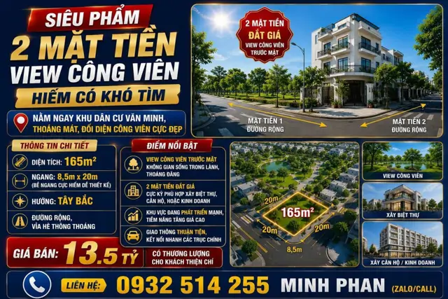 Lô Góc 2Mt Phạm Xuân Ẩn - Thanh Lương 24 - View Công Viên - Gần Sông - 165M Hoà Xuân Cẩm Lệ