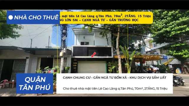 Cho Thuê Nhà Mặt Tiền Lê Cao Lãng Q.tân Phú, 70M², 2Tầng, 15Triệu
