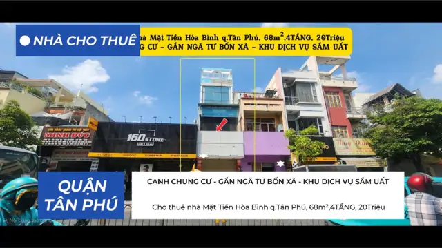 Cho Thuê Nhà Mặt Tiền Hòa Bình Q.tân Phú, 68M²,4Tầng, 20Triệu