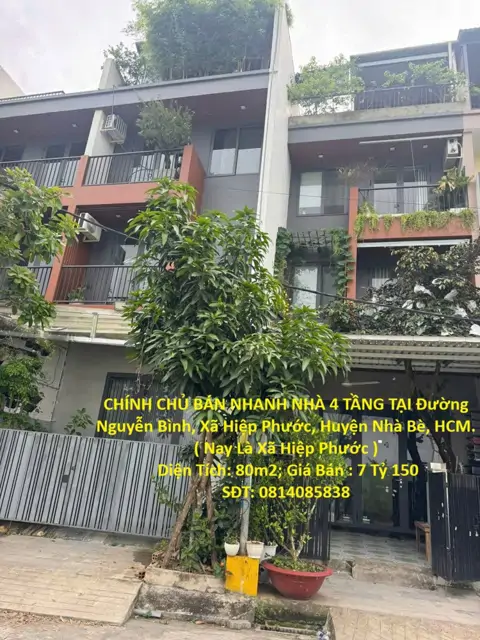 Chính Chủ Bán Nhanh Nhà 4 Tầng Tại Đường Nguyễn Bình, Xã Hiệp Phước, Huyện Nhà Bè, Hcm