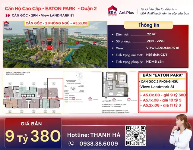 Chủ Nhà Eaton Park - Bán Nhà Đi Mỹ - Bán Căn Góc 2Pn - Đã Có Hđmb - Công Chứng Ngay