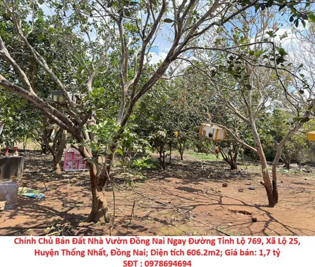 Chính Chủ Bán Đất Nhà Vườn Đồng Nai Ngay Đường Tỉnh Lộ 769, Xã Lộ 25, Huyện Thống Nhất, Đồng Nai