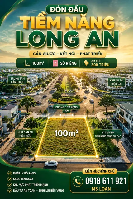 Bán Gấp Đất Sổ Riêng Long An 100M² Giá Chỉ 300 Triệu