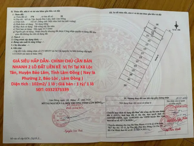 Giá Siêu Hấp Dẫn- Chính Chủ Cần Bán Nhanh 2 Lô Đất Liền Kề Vị Trí Tại Phường 2, Tp Bảo Lộc, Tỉnh