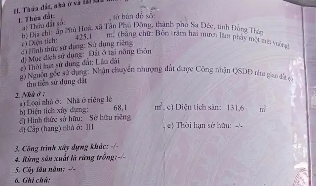 Bán Đất Thổ Cư 425M2 Đường Lê Hồng Phong, P.tân Phú Đông, Tp Sa Đéc, Đồng Tháp. Sổ Hồng, Hướng Đn