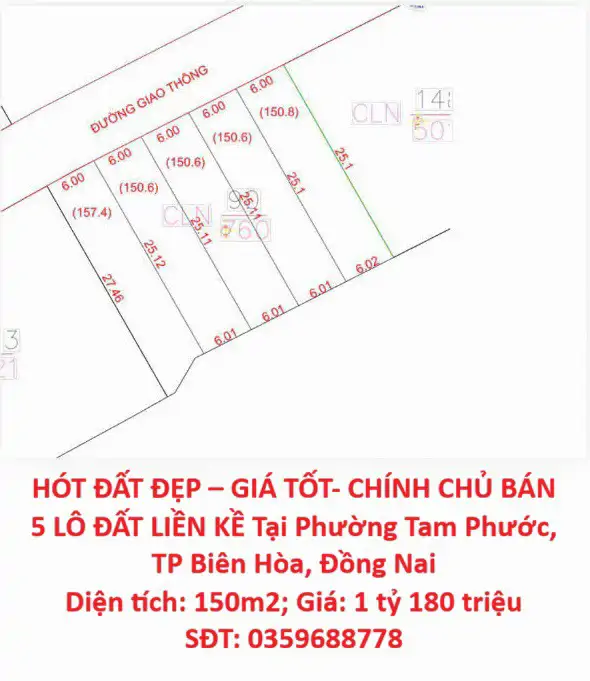 Hót Đất Đẹp – Giá Tốt- Chính Chủ Bán 5 Lô Đất Liền Kề Tại Phường Tam Phước, Tp Biên Hòa, Đồng Nai