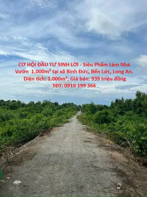Cơ Hội Đầu Tư Sinh Lời - Siêu Phẩm Làm Nhà Vườn 1.000M² Tại Xã Bình Đức, Bến Lức, Long An