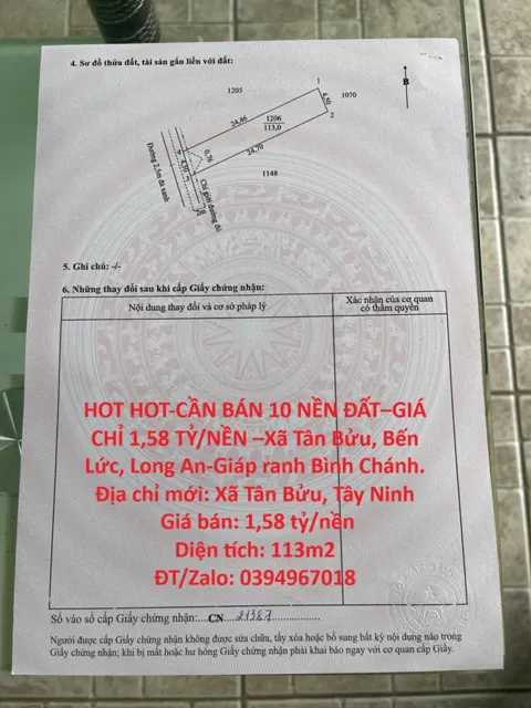 Hot Hot-Cần Bán 10 Nền Đất–giá Chỉ 1,58 Tỷ/nền –Xã Tân Bửu, Bến Lức, Long An-Giáp Ranh Bình Chánh