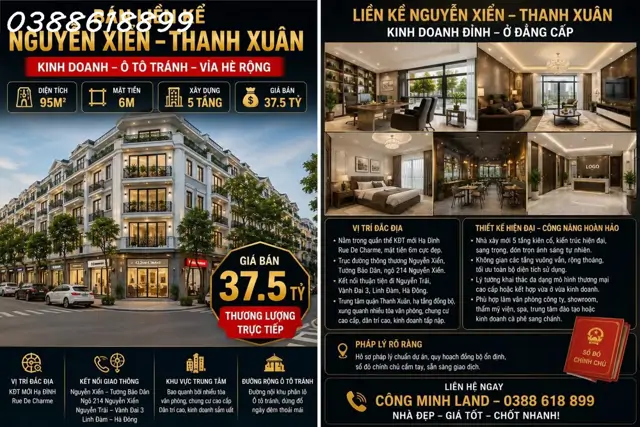 Bán Liền Kề Nguyễn Xiển - Thanh Xuân - Kinh Doanh - Ô Tô Tránh - 95M2 - Mt 6M - Giá 37.5 Tỷ