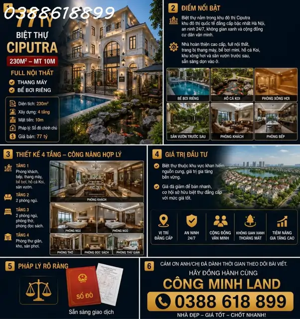 Biệt Thự Ciputra 230M² – Mt 10M - Full Nội Thất – Thang Máy – Bể Bơi Riêng - Đẳng Cấp Tinh Hoa
