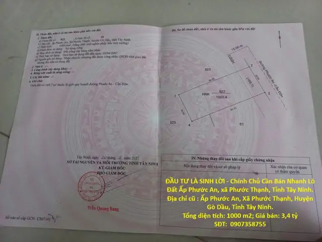 Đầu Tư Là Sinh Lời - Chính Chủ Cần Bán Nhanh Lô Đất Ấp Phước An, Xã Phước Thạnh, Tỉnh Tây Ninh