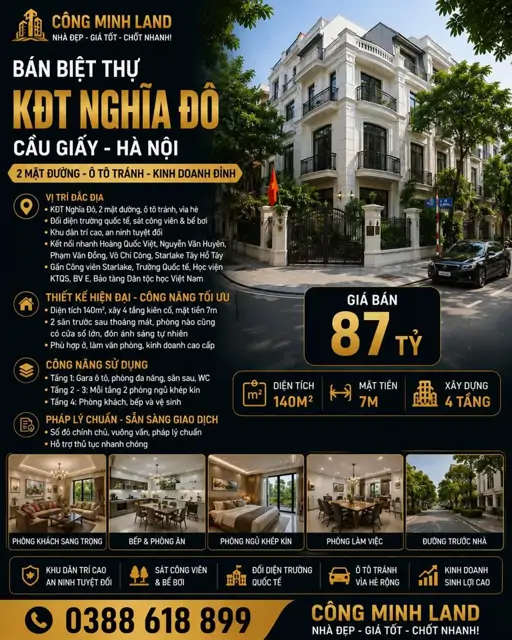 Bán Biệt Thự Kđt Nghĩa Đô - Cầu Giấy - 2 Mặt Đường, Ô Tô Tránh - Kinh Doanh Đỉnh - 140M2 - Mt 7M