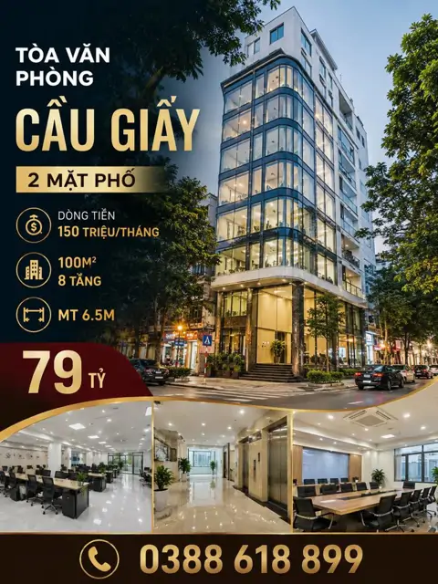 Bán Tòa Vp Cầu Giấy - 2 Mặt Phố - Dt 150 Tr/th - 100 M2 - 8 Tầng - Mt 6.5M - 79 Tỷ
