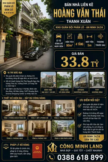 Bán Nhà Liền Kề Hoàng Văn Thái - Thanh Xuân - Khu Quân Đội Phân Lô - Ô Tô Dừng Đỗ - 90M2 - 4 Tầng