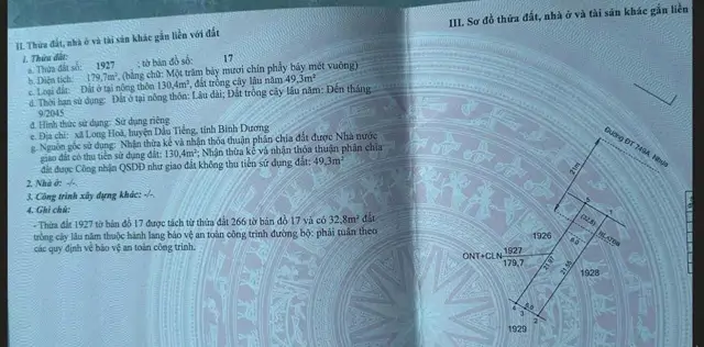 Chính Chủ Bán Đất Mặt Tiền Đt749 – Xã Long Hòa, Huyện Dầu Tiếng, Bình Dương