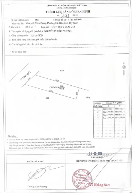 Chính Chủ Bán Đất Diện Tích 107.8M2 Sẵn Sổ, Giá Tốt Nhất Khu Vực Gò Dầu, Tây Ninh