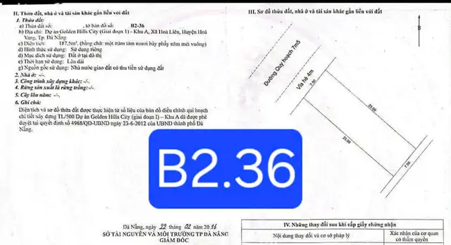 Bán Đất Đường 7,5M - Dự Án Golden Hills City