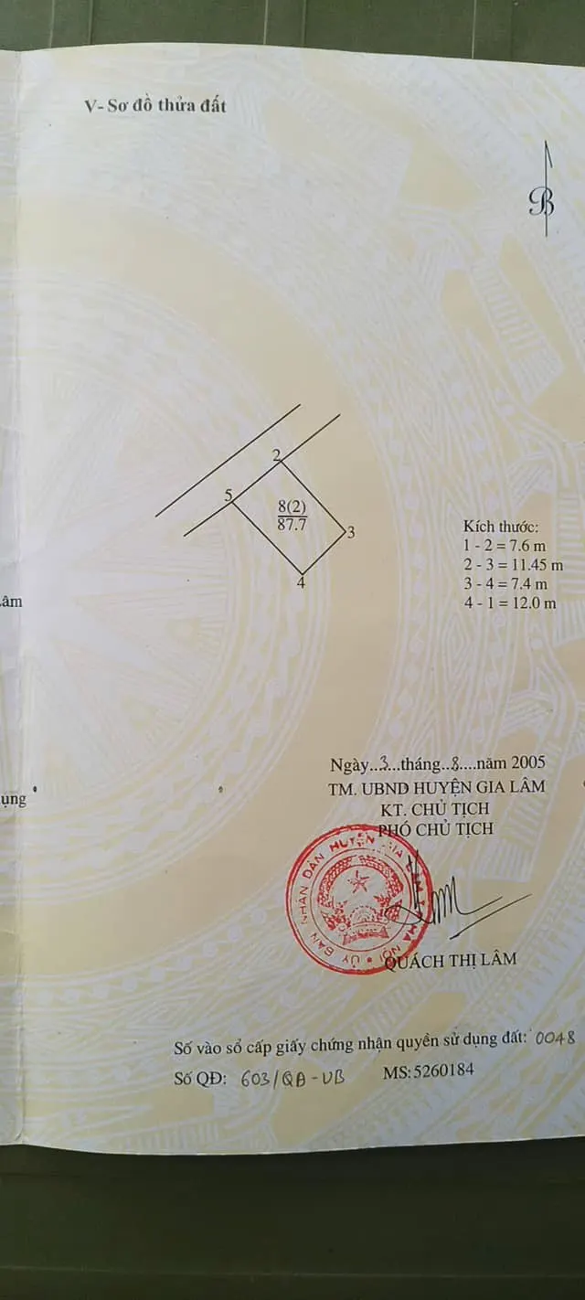 Bán đất nền Yên Viên - Hà Nội: 88m2, Mặt tiền 7.6m, Giá 55tr/m2