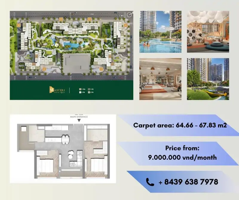 Cho Thuê Căn Hộ 2PN Masterise Centre Point Vinhomes Grand Park - Giá Từ 9 triệu/tháng - ảnh 1
