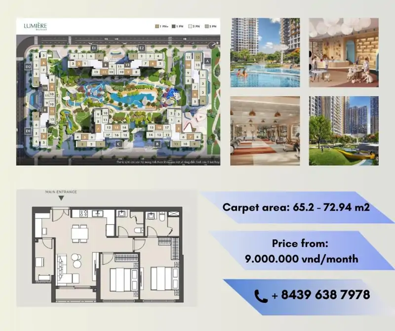 Cho thuê căn hộ 2 phòng ngủ, ban công tại Lumiere Riverside, Vinhomes Grand Park - ảnh 1