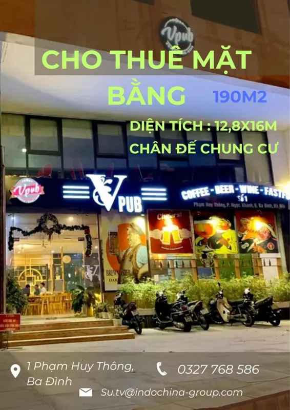 Cho thuê mặt bằng Phạm Huy Thông, Ba Đình - 190m² - Mặt tiền 12.8m
