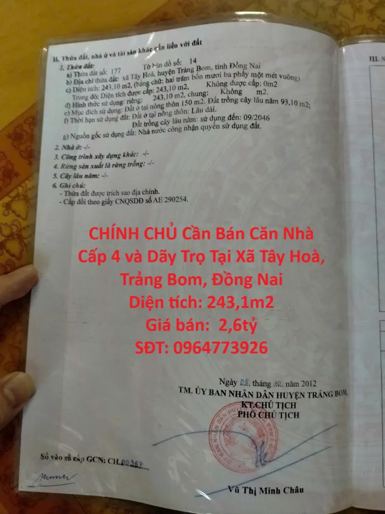 Vị Trí Đẹp - Giá Tốt -Chính Chủ Cần Bán Căn Nhà Cấp 4 Và Dãy Trọ Tại Xã Tây Hoà, Trảng Bom, Đồng Nai