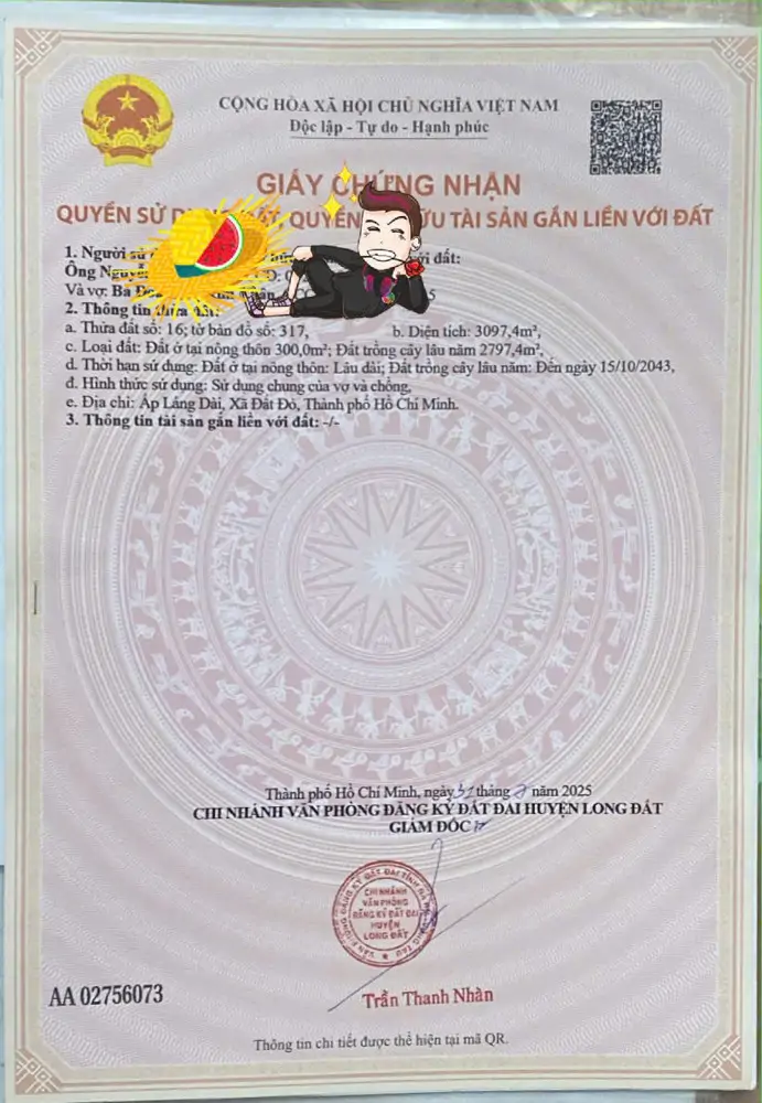 Chủ Bán 3000Mv300 Thổ Cư Mt Nhựa Láng Dài