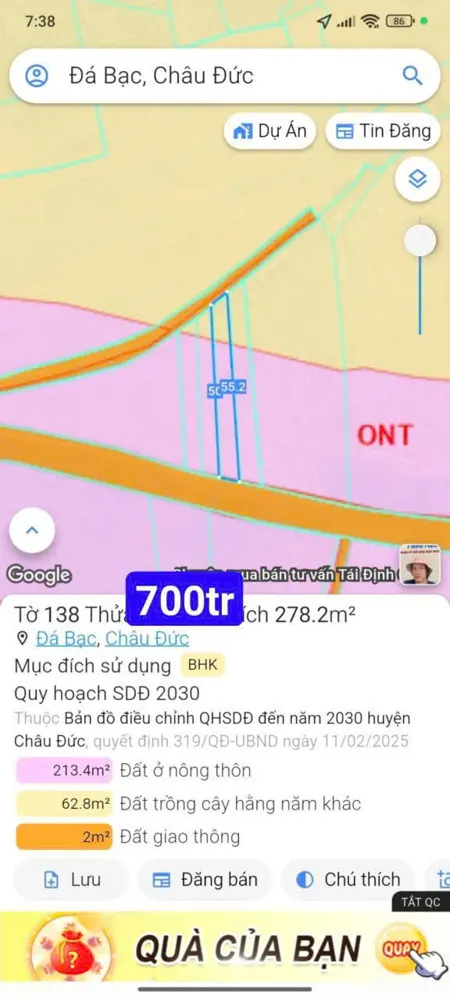 Lô 2Mt 80Tc Giá 700Tr , Lô 1Mt Nhựa Giá 620Tr