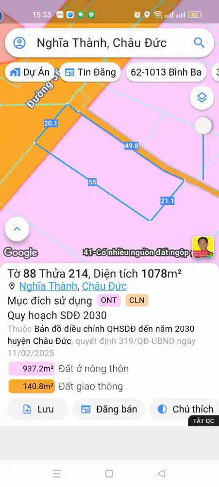 Chủ Bán 1000Mv Góc 2Mt Nhựa Ql56 Nghĩa Thành Hcm - ảnh 1
