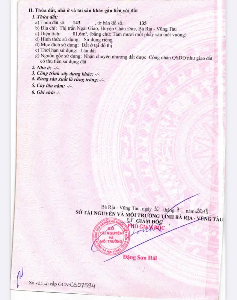 Chủ Cần Bán Lô Đất Tái Định Cư Lê Lai, Ngãi Giao Tphcm. Sát Bên Trung Tâm Thương Mại Ngãi Giao - ảnh 1